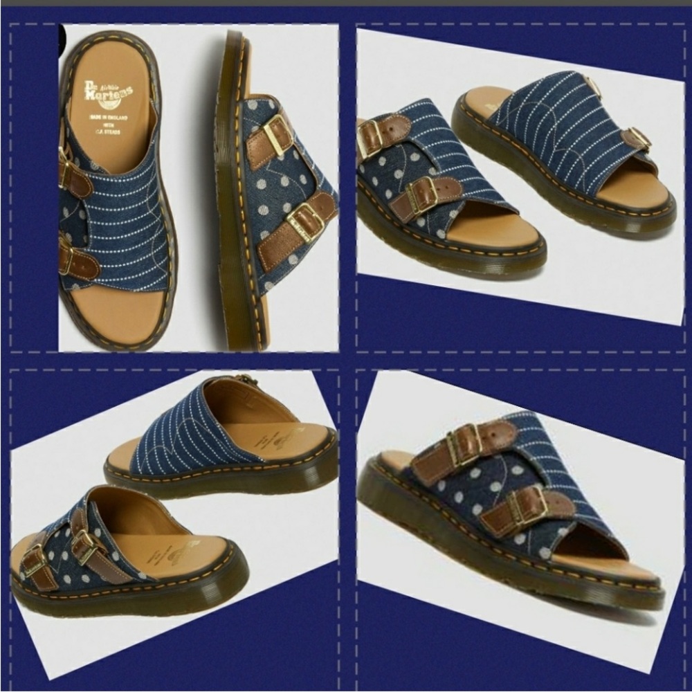 Dr. Martens Dayne Slides Blue Denim/Brown Leather - Picture 5 of 9